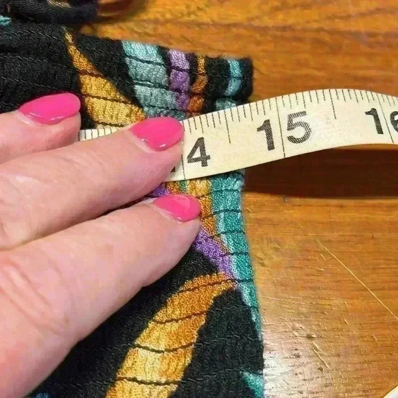 Forever 21 Womens Dress M Black Turquoise Peach String Straps Smocking Maxi Glam - Picture 9 of 10